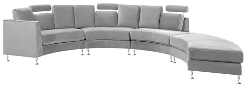 Beliani Sofa Halbkreis Samtstoff grau verstellbare Kopfstützen mit Ottomane Rotunde
