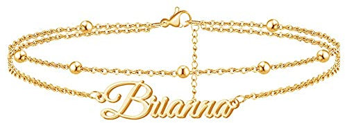 MissChic Namensarmband, Silber/Vergoldet/Rosé vergoldet fußkette, Personalisiertes Armband mit Namen für Frauen Mädchen Schwester Freundin Mutter Tochter