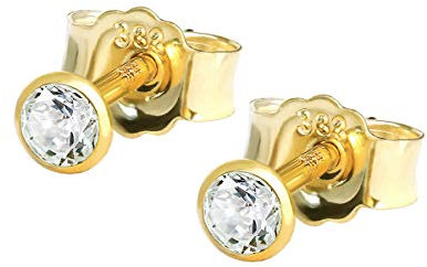 NKlaus Paar Ohrstecker 2,5mm Gelbgold 333 8 Karat Gold Ohrringe Kristall Zirkonia Weiß 1759