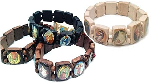 TOSSPER 4 Stück Katholische Elastische Wulst Armband Holz Jesus Schmuck Christliche Gebet Liefert Geschenk Gemischte Farbe