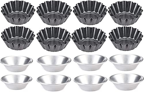 AMZMUKAUP 16 Piezas Molde de Tarta de Huevo, Molde de Pastel de Lata Cupcake Pudín Tartaleta Molde para Muffin Tazas de Pastel para Pudín, Horneado Sartén, Utensilios Hornear, Pastel Galletas