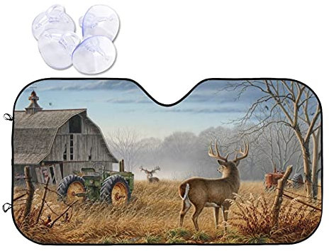 Phelika Deer Tractors - Parasol para parabrisas delantero personalizado, acordeón, plegable, para coche, camión, SUV, protege los rayos de aluminio, mantiene tu vehículo fresco