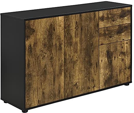 [en.casa] Sideboard Paarl Kommode 74 x 117 x 36 cm mit 2 Schubladen und 3 Schranktüren Spanplatte Schwarz/Eiche dunkel