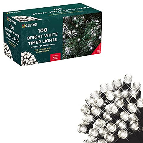 The Christmas Workshop Bright White Timer Lights/Battery Operated with 8 Light Modes/Indoor or Outdoor Home Decorations (100)