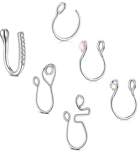 D.Bella Faux Piercing Nez Septum 6 Pcs Faux Piercing au Nez Acier Inoxydable Non-pierced Anneau de Nez Septum Non Bijoux Piercing pour Femme Homme