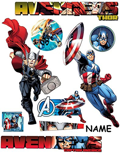 alles-meine.de GmbH 9 TLG. Set XL Fensterbilder Avenger/Thor & Captain America - incl. Name - Sticker Fenstersticker Aufkleber - selbstklebend + wiederverwendbar - 68 c..