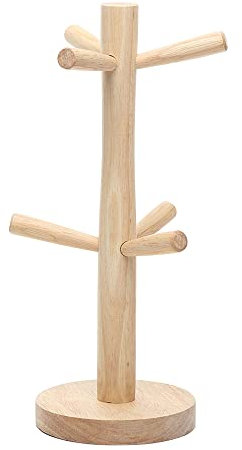 DOULEIN Albero Porta Tazze in Legno,Portabicchieri in Legno con 6 Ganci Supporto Tazze da Caffè Espositore per Tazze Rimovibili per Cucina, Ristorante, Bar
