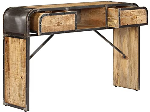 Susany Sideboard Mit 2 Schubladen und 1 Fach,stabile Konsole im Industrie-Design,Eingangsbereich, Wohnzimmer Massives Mangoholz,120 x 30 x 75 cm (B x T x H)