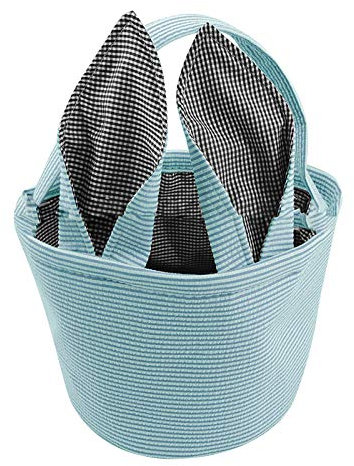 Dkings Ostertasche Kinder Geschenktasche Ostern Korb Osternester mit Hasenschwanz Osterkörbchen Kinder Hase Tasche Ostern Stoffbeutel aus Baumwolle (Blau)