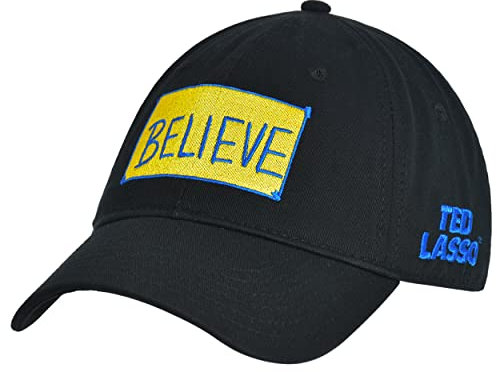 Concept One Damen Ted Lasso Dad Hut, Believe Print Baumwolle, verstellbare gebogener Krempe Baseballkappe, Schwarz, Einheitsgröße