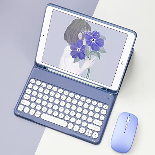 QYiiD Tastatur-Hülle für iPad 9. Generation (2021)/8. Generation (2020)/7. Generation (2019), niedliche runde Farbtastatur, kabellos, mit Schutzhülle mit Stifthalter, für iPad Air 3, Pro 10,5, Violett