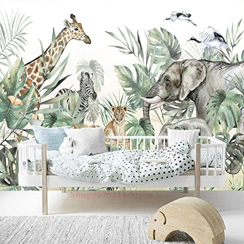 TANYANG Benutzerdefinierte Tapete Elefant Giraffe Baby Kinder Zimmer Dekorative Dschungel Tiere Bedruckte Wandtapeten Für Kinderzimmer Home Decor 250Cm(W)×175Cm(H)