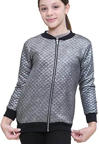 Kids Girls Shiny Casual School Jacket Fashion Quilted Coat - Jacket Shiny Silver 11-12