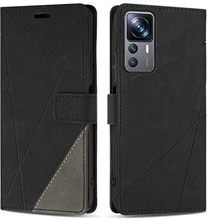 SONWO Hülle für Xiaomi 12T / Xiaomi 12T Pro 5G, Premium PU Leder Handyhülle Flip Case Wallet Silikon Schutzhülle Klapphülle für Xiaomi 12T / Xiaomi 12T Pro 5G, Schwarz