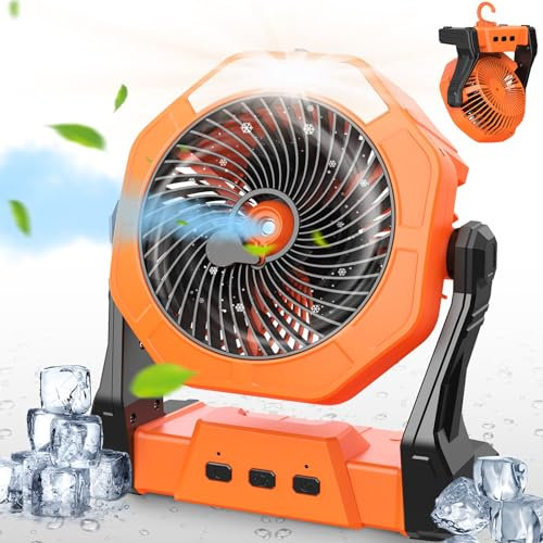 Ausic Ventiladores portátiles de camping, [máximo 35 horas de funcionamiento], ventilador de refrigeración al aire libre para patios, ventiladores recargables de 8 pulgadas, ventilador de
