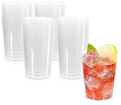Homeshopa Clear Plastic Tumblers, 10oz Pack of 16 Reusable Unbreakable Plastic Cups, Sturdy Stackable Drinking Glasses, Transparent Party Glasses for Wedding Anniversary, Birthday, Camping Picnic BBQ