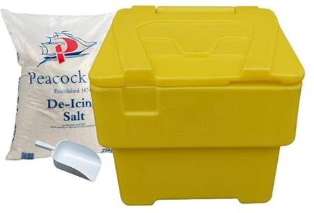 BritishBins Yellow 60 ltr Grit Salt Bin With 25Kg Salt and Scoop