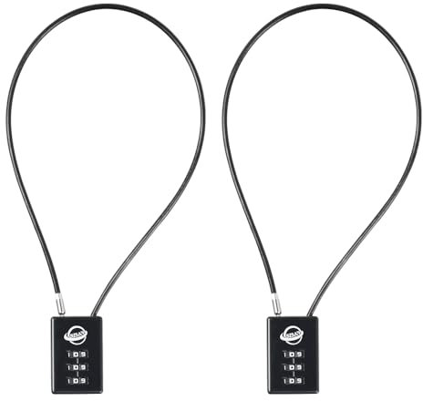 SISAV 3 Digit Cable Combination Lock 16 inches Cable for School Gym Locker,Filing Cabinets,Helmet,Toolbox,Luggage Suitcase,knapsack,Black 2Pack