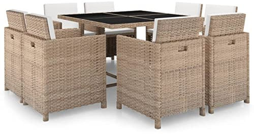 Yolola Sitzgruppe Outdoor wetterfest gartenmobel Set Sitzgruppe Garten essgruppe Rattan 8 Personen mit 8 Gartenstuhl geklappt sitzgarnitur Garten essgruppe Outdoor- 9-TLG-Beige