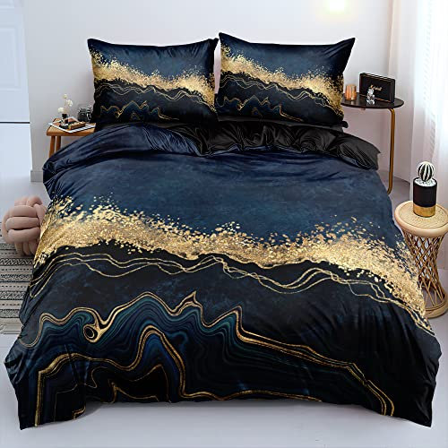 DXHOME 3D Bettwäsche 135x200 4teilig Gold Schwarz Bettwäsche-Sets Luxuriös Wendebettwäsche Mikrofaser Bettbezüge mit Reißverschluss und 2 Kissenbezüge 80 × 80 cm