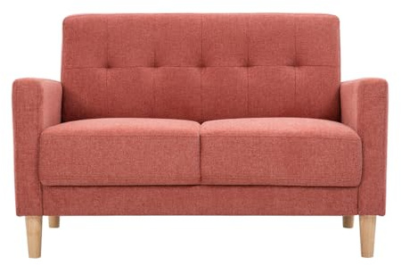 Miliboo Skandinavisches Sofa aus terracottafarbenem Stoff mit Samteffekt und hellem Holz 2-Sitzer Moon