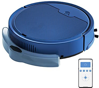 Robot Aspirateur Et Serpillière Tout en Un, Aspirateur Robot 2 en 1 avec Réservoir d'eau Et Poubelle, 2000pa Aspiration, Aspirateur Robotique Puissant pour Maison, Bureau, Tapis Bois Dur (Bleu)