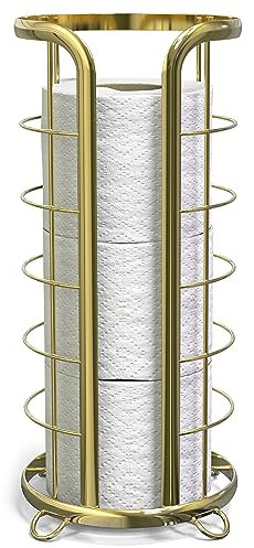 BROOKSTONE, Trending Black Toilet Paper Holder, Freestanding Bathroom Tissue Organizer, Minimalistic Storage Solution, Modern & Stylish Design [Holds MEGA Rolls], Gold