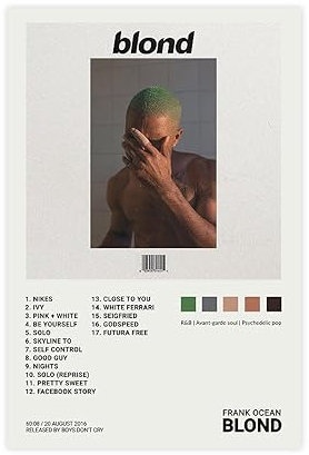 Blonde von Frank Ocean Musiker-Poster, Leinwand-Poster, Wandkunst, Dekordruck, Bild, Gemälde für Wohnzimmer, Schlafzimmer, Dekoration, 30 x 45 cm
