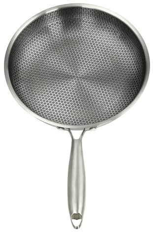 MUSESPANI Wabenpfanne mit Griff, Pfanne unbeschichtet aus Edelstahl mit Wabenboden Bratpfanne aus Edelstahl alle Herdarten inkl. Induktion, krosses und fettarmes Braten (28cm)