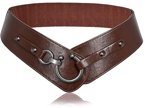 TeeYee Damen Ledergürtel Mode Runde Haken Design Breite Hüfrgürtel Elastische Gürtel für Mädchen kaffee XL