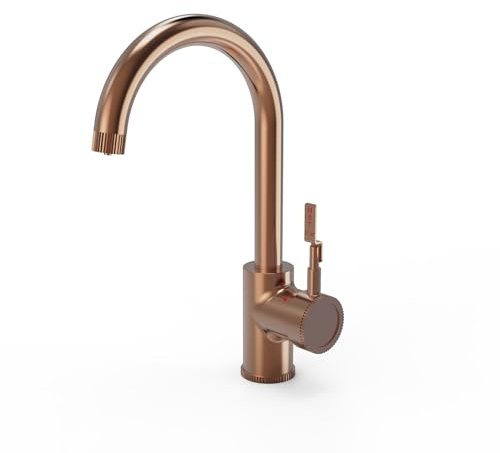 flöde Kraft Solo | Industrial Style Single Lever 3 in 1 Instant Boiling Tap | Full Boiling Tap Kit - Tap, Tank & Filter - Boiling Water Instantly in Your Kitchen (Brushed Copper)