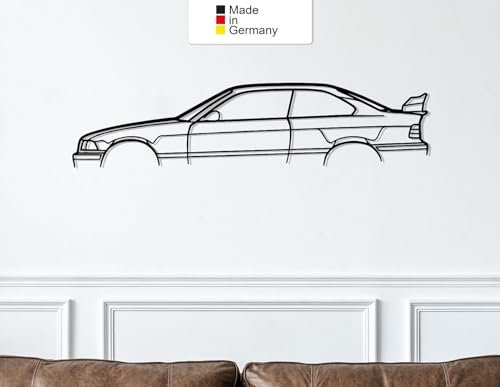 for BMW E36 M3 CS, Metall Wandbild, Wanddeko, Auto Silhouette, Metal Car Wall Art (Größe: 49 cm (19))