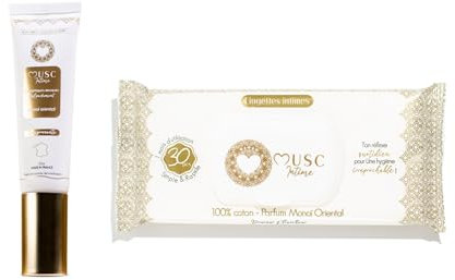 MUSC INTIME La Marque Officielle - Combo Fraîcheur - Parfum Intime & Lingettes - Monoï Oriental - La Rayonnante - Nettoie & Parfume les Parties Intimes - 30ml & 30 unités