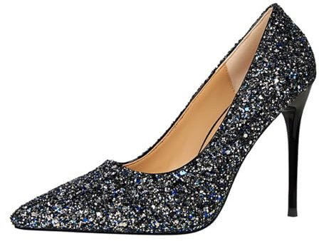 Brillantini Scarpe con Tacco Donna A Punta Décolleté Donna 9.5cm da Matrimonio Ufficio Feste Sexy Scarpe Tacchi (Blu,42)