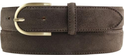 BELTINGER Damen-Gürtel aus Veloursleder 3,0 cm | Velour-Ledergürtel für Damen 30mm | Wildleder-Gürtel mit runder, goldener Gürtelschließe | Dunkelbraun 80cm