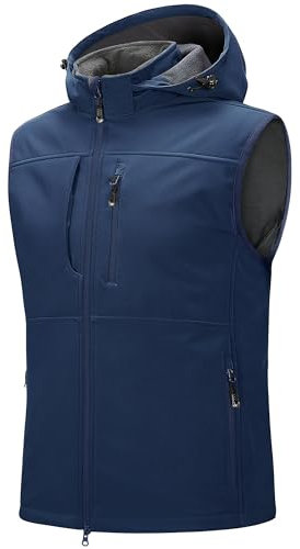 33,000ft Weste Herren Outdoor Wasserdichte Softshell Ärmellose Jacke Bodywarmer Fleece Weste mit Kapuze Full Zip Softshellweste Blau 4XL