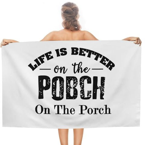 Life Is Better On The Porch - Toallas de playa prelavadas de 31 x 51 pulgadas, de algodón a prueba de arena, para viajes, hotel, piscina, toallas personalizadas con frases inspiradoras, toalla de baño
