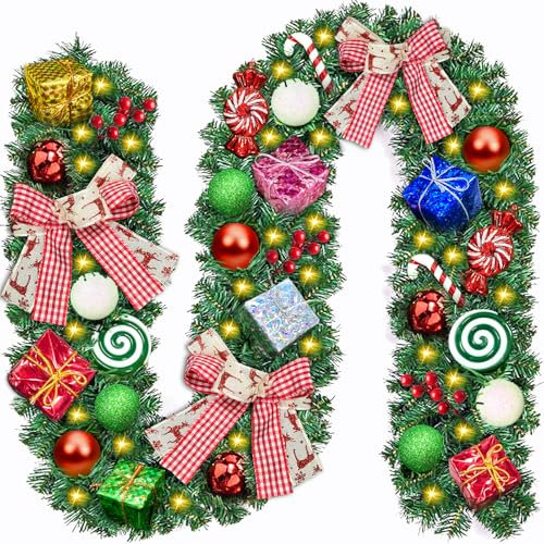 ZZXLOPEZ Weihnachtsgirlande Künstliche, 2.7m mit 50 LEDs Warmweiß Lichterketten, Weihnachtskranz Künstliches Grün Tannengirlande Weihnachtsdeko, Kränze für Weihnachten, Treppen, Tür, Garten, Kamine