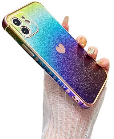 ZTOFERA for iPhone 11 Case 6.1 inch,Cute Colorful Iridescent Plating Edge Case with Love Hearts Pattern,Camera Lens Protection Shockproof Phone Case for Women Girls,Iridescent Violet