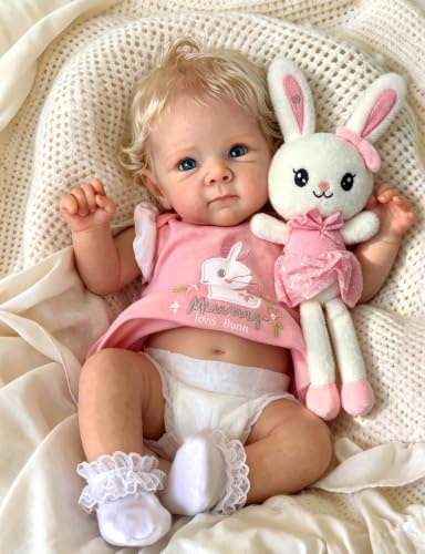 Zero pam Reborn Baby Lebensecht,Reborn Baby Mädchen Mit Vollvinyl Körper, 48CM Lebensechte Babypuppen Wie Echt Reborns Puppen Lebensecht Mit Blonde Harren