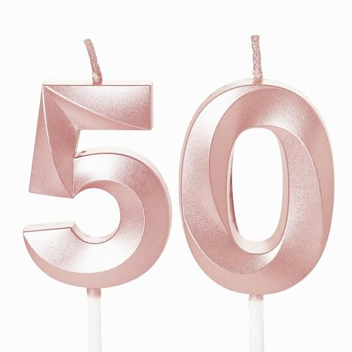 Rose Gold Number 50 Candles for Birthday Cake, 50th Birthday Candles 50 Birthday Candles 50th Candles for Cake, 50th Birthday Cake Candles Cake Toppers for 50 Year Old Women Rose Gold