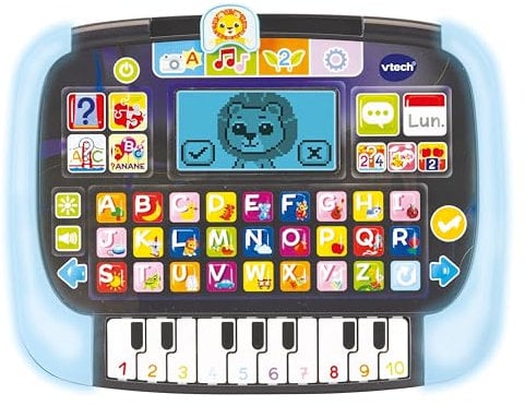 VTech Bit Smart Tablet, Lern-Tablet für Kinder mit Hintergrundbeleuchtung, ABC-Tastatur und 10 Klaviertasten, 8 Aktivitäten und 4 Spielmodi, italienische Sprache, Batterien im Lieferumfang enthalten,