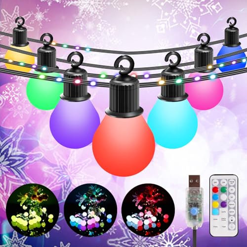 ECOWHO Festoon Lights Outdoor Mains - 100 LED 12.5M/41Ft Garden Lights Mains Powered Colored 12 Modes with Remote Timer, IP65 Waterproof G40 LED Bulbs Shatterproof USB for Pergola Patio Party