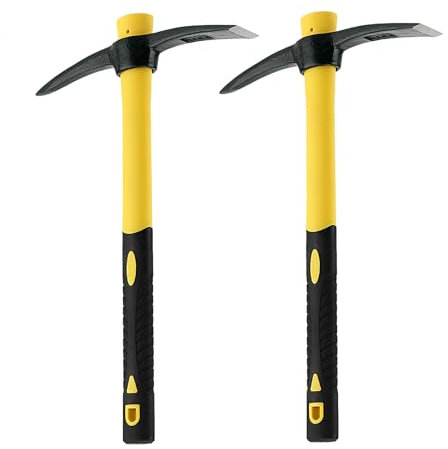 NAMYEUT Lot de 2 pioche de jardin de 38 cm avec poignée en fibre de verre, pioche de jardin Mattock pour jardinage, creusage, désherbage, exploration, camping