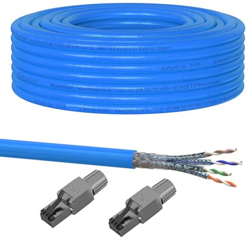 30m Cat 8 Verlegekabel + 2x RJ45 Stecker Werkzeuglos CAT8 Kabel Installationskabel Lan CAT8.1 Ethernet Netzwerk 2000MHz Datenkabel AWG22/1 Netzwerkkabel bis zu 40 Gbit/s Übertragungsgeschwindigkeit