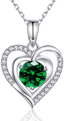 immobird Damen Herzkette Silber Kette mit Herz Smaragde Mai Geburtsstein Anhänger Halsketten Damen Silber 925 Geschenk für Frauen