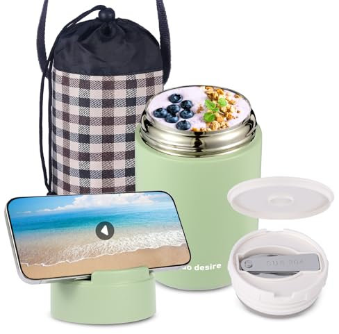 Nuo desire Termo de acero inoxidable 316 con aislamiento térmico de 600 ml, termo para alimentos, lonchera aislada al vacío para alimentos calientes con cuchara y bolsa, hasta 24 horas caliente y