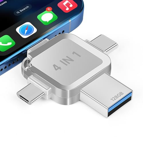 4-in-1 Photo Stick for iPhone 64GB,Universal Photo Backup Stick USB Flash Drive with Lightning+Micro USB+Type-C+USB Memory Sticks Thumb Drives (64, GB)