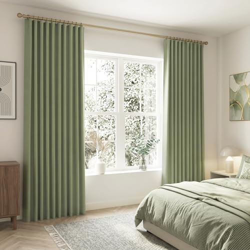 SHINELAND Vorhänge, 274 cm, plissiert, wärmeisoliert, Verdunkelung, 2 Paneele, verdunkelnd, Salbeigrün, hohe Deckenvorhänge für Wohnzimmer, Schlafzimmer, 239 cm lang, Smaragdgrün
