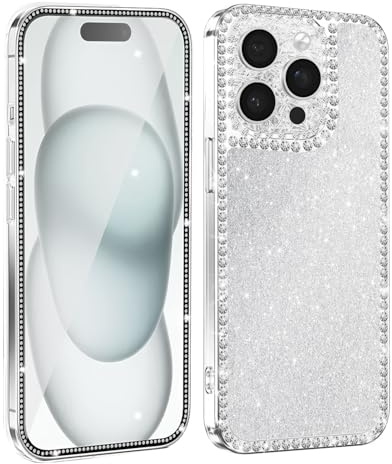 Meeter Coque pour iPhone 13 Pro, Bling Diamond Paillettes Silicone TPU Etui et Verre Trempé, Housse Glitter Brillant TPU Bumper Case Cover de Protection pour Femmes et Filles pour iPhone 13 Pro
